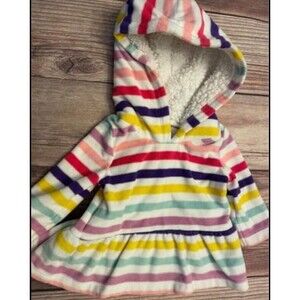 Carter’s Baby Girl Rainbow Stripe Fleece with Furry Hood, Size 3 months